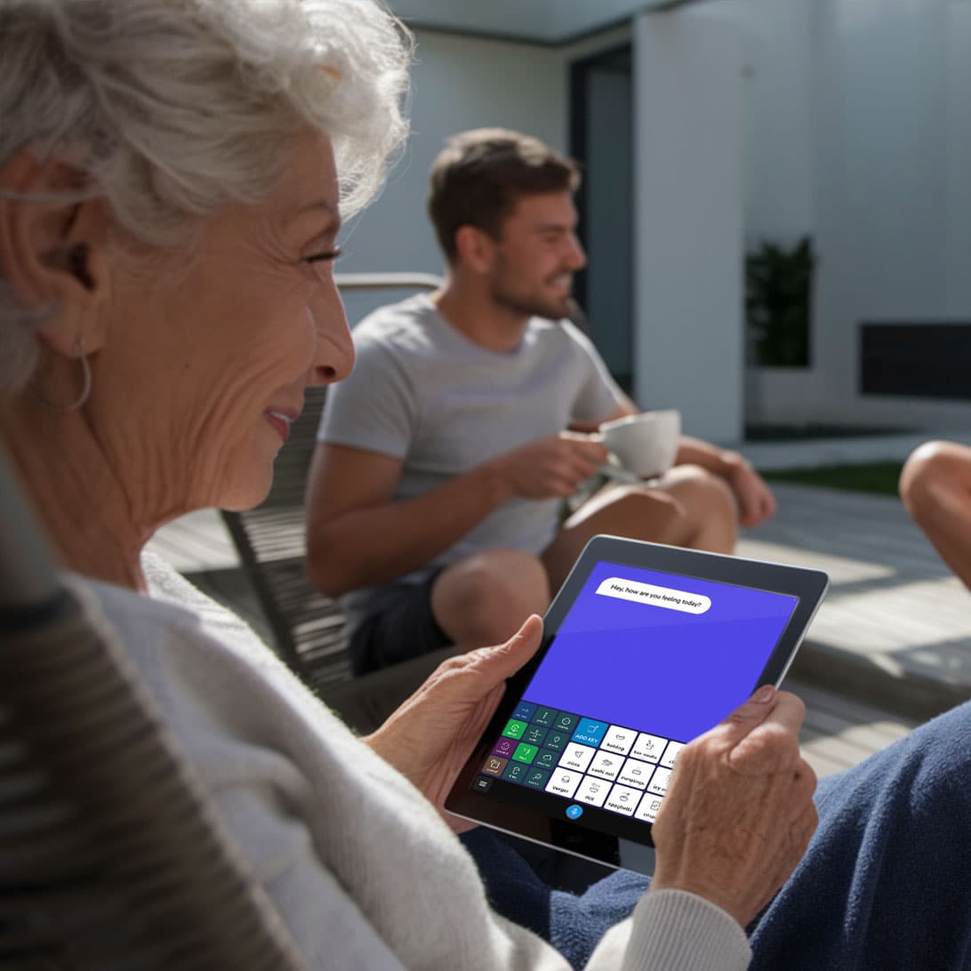 Jimple app assisting an elderly person in communication Elderly person using Jimple