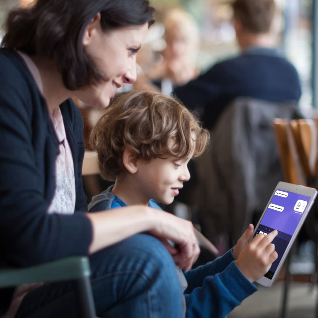Jimple app helping a child communicate with their parent Child using Jimple with parent